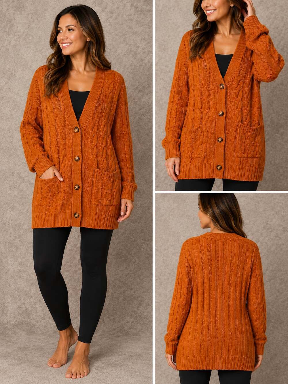 MEROKEETY Women's Long Sleeve Cable Knit Button Down Cardigan Pocket Sweater